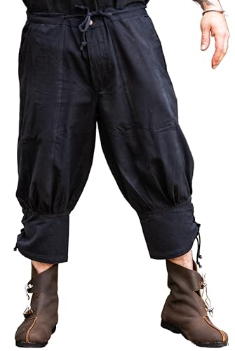 LEONARDO CARBONE® Kniebundhose mit Unterbeinschnürung Laurence - 3/4 Herren Hosen, Mittelalter Kleidung, Wikinger Hose Kostüm, Festival Outfit, LARP, Cosplay, Freizeithose - 100% Baumwolle Schwarz 2XL von Leonardo Carbone