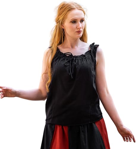 Leonardo Carbone® Damen Bluse Adele | Tunnelzug Am Dekolleté | Ärmelloses Design | Karneval, Halloween, Cosplay, LARP, Mittelalter, Festival, Tunika, Top | 100% Baumwolle Schwarz 3XL von Leonardo Carbone