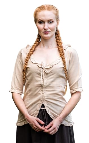 Leonardo Carbone® Damen Bluse Kurzarm-Rüschenbluse Bea | Raffinierte Schnürung | Verzierende Rüschen | Karneval, Halloween, Cosplay, LARP, Mittelalter, Kostüm | 100% Baumwolle Hanf XL von Leonardo Carbone