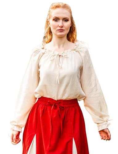 Leonardo Carbone® Damen Bluse Mittelalterbluse Edith | Offenschulterig | Rüschenärmel | Karneval, Halloween, Cosplay, LARP, Kostüm, Mittelalter, Festkleidung | 100% Baumwolle Natur M von Leonardo Carbone
