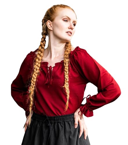 Leonardo Carbone® Damen Bluse Mittelalterbluse Edith | Offenschulterig | Rüschenärmel | Karneval, Halloween, Cosplay, LARP, Kostüm, Mittelalter, Festkleidung | 100% Baumwolle Rot 3XL von Leonardo Carbone