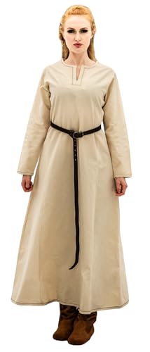 Leonardo Carbone® Damen Kleid Wikinger Unterkleid Helga | Aufwendige Stickereien | Fließende Silhouette | Karneval, Halloween, Cosplay, LARP, Mittelalter, Wikinger | 100% Baumwolle Natur L von Leonardo Carbone