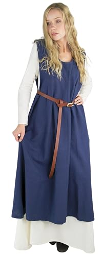 Leonardo Carbone® Damen Überkleid Gerda | Ärmellos | Weiter Armausschnitt | Karneval, Halloween, Cosplay, LARP, Mittelalter, Kostüm, Kleid, Baumwolle | 100% Baumwolle Blau M von Leonardo Carbone