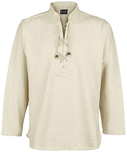 Leonardo Carbone® Handgewebtes Hemd Ingolf - Mittelalter Kleidung, Mittelalter Hemd Herren, LARP-Kleidung, Festival Outfit, Karneval Kostüm Herren, Freizeithemden Langarm - 100% Baumwolle Natur 3XL von Leonardo Carbone