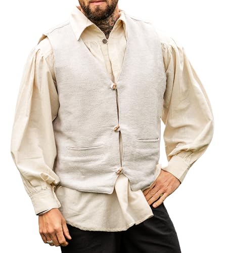Leonardo Carbone® Herren Handgewebte Weste Lutz | Mittelalterliches Design | Praktische Taschen | Weste | Herrenmode | Mittelalterkleidung | Wikingerbekleidung | Baumwolle Grau M von Leonardo Carbone