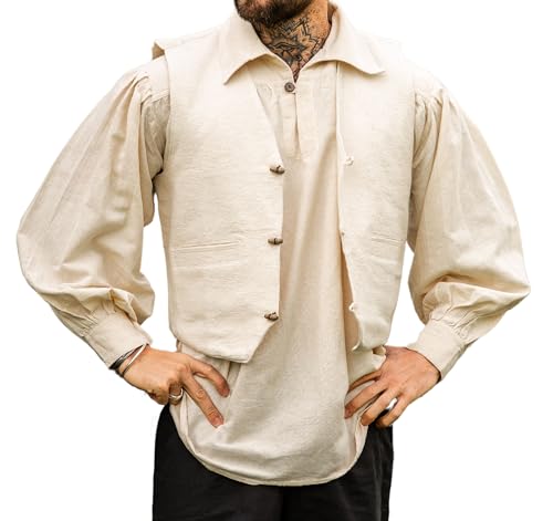 Leonardo Carbone® Herren Handgewebte Weste Lutz | Mittelalterliches Design | Praktische Taschen | Weste | Herrenmode | Mittelalterkleidung | Wikingerbekleidung | Baumwolle Natur L von Leonardo Carbone