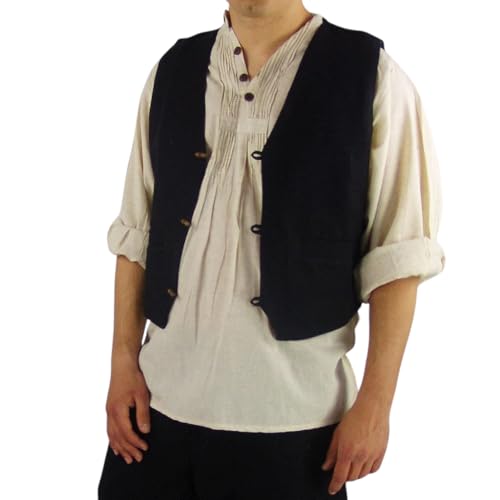Leonardo Carbone® Herren Handgewebte Weste Lutz | Mittelalterliches Design | Praktische Taschen | Weste | Herrenmode | Mittelalterkleidung | Wikingerbekleidung | Baumwolle Schwarz 2XL von Leonardo Carbone