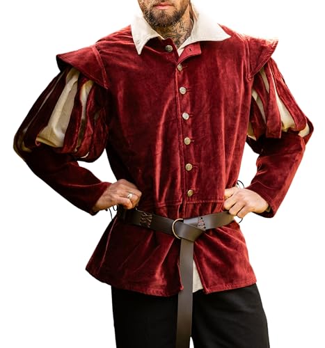 Leonardo Carbone® Herren Jacke Brandolf | Einzigartiges Design | Perfekt Für LARP & Kostümpartys | Mittelalter | Wikinger | Kostüm | Herrenjacken | Baumwolle Rot 2XL von Leonardo Carbone