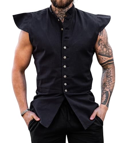 Leonardo Carbone® Herren Klassischer Wams Charles | Elegantes Design | Perfekt Für Rollenspiele | Westen | Jacken Herren | Mittelalter Kleidung | LARP Kostüm | Baumwolle Schwarz S von Leonardo Carbone