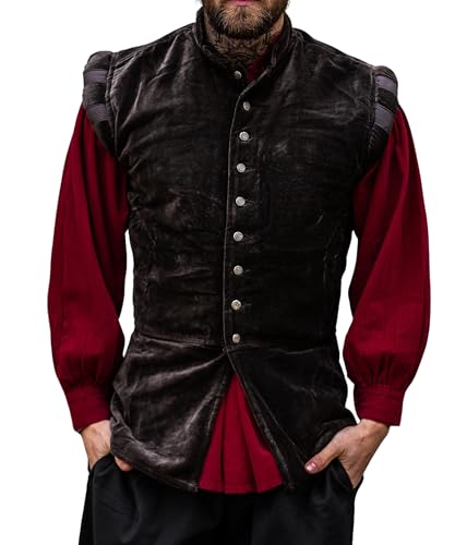 Leonardo Carbone® Herren Samt-Weste Pierre | Luxuriöses Design | Perfekt Für LARP Und Mittelalter-Events | Westen | Jacken | Kostüme | Mittelalter | Baumwolle Braun 2XL von Leonardo Carbone