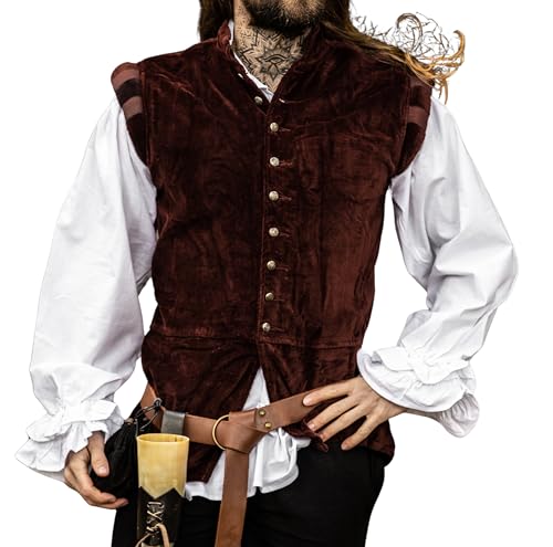 Leonardo Carbone® Herren Samt-Weste Pierre | Luxuriöses Design | Perfekt Für LARP Und Mittelalter-Events | Westen | Jacken | Kostüme | Mittelalter | Baumwolle Rot 3XL von Leonardo Carbone
