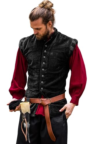 Leonardo Carbone® Herren Samt-Weste Pierre | Luxuriöses Design | Perfekt Für LARP Und Mittelalter-Events | Westen | Jacken | Kostüme | Mittelalter | Baumwolle Schwarz M von Leonardo Carbone