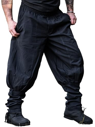Leonardo Carbone® Hose Tiago mit Beinschnürung - Herren Hosen, Mittelalter Kleidung Herren, Wikinger Hose, Kostüm Herren, Festival Outfit, LARP, Cosplay, Freizeithose Lang - 100% Baumwolle Schwarz L von Leonardo Carbone