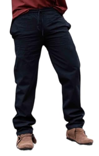Leonardo Carbone® Hose Veit - Herren Hosen, Leichte Sommerhose Herren, Festival Outfit, Wikinger, Mittelalter Kleidung, LARP, Cosplay, Freizeithose Lang - 100% Baumwolle Schwarz 2XL von Leonardo Carbone