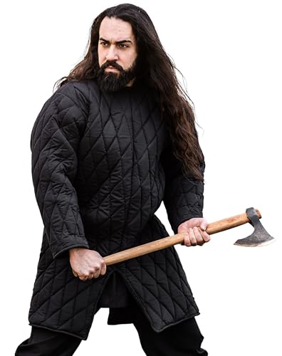 Leonardo Carbone® Klassischer Mittelalter Gambeson Nils - Mittelalter Kleidung Herren, Kostüm Accessoires, Gambeson-Mantel volle Ärmel, Theater-Kostüm, LARP, Cosplay - 100% Baumwolle Schwarz 2XL von Leonardo Carbone