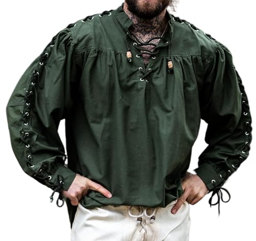 Leonardo Carbone® Mittelalter Hemd Adrian - Mittelalter Kleidung, Mittelalter Hemd Herren, LARP-Kleidung, Festival Outfit Herren, Karneval Kostüm, Freizeithemden Langarm Grün 2XL von Leonardo Carbone