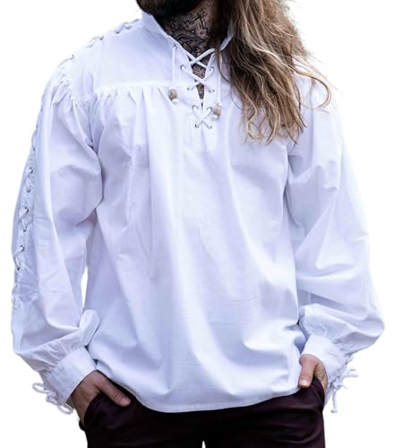 Leonardo Carbone® Mittelalter Hemd Adrian - Mittelalter Kleidung, Mittelalter Hemd Herren, LARP-Kleidung, Festival Outfit Herren, Karneval Kostüm, Freizeithemden Langarm Weiß 3XL von Leonardo Carbone