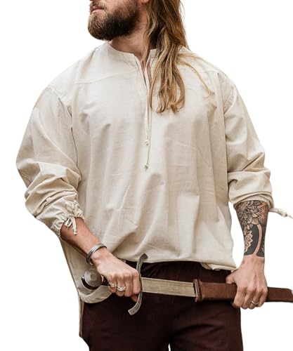 Leonardo Carbone® Mittelalter Hemd Bartholomeus - Mittelalter Kleidung, Mittelalter Hemd Herren, LARP-Kleidung, Festival Outfit Herren, Karneval Kostüm, Freizeithemden Langarm Natur M von Leonardo Carbone