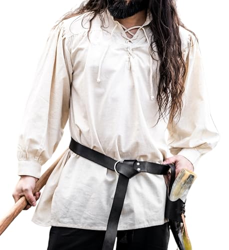 Leonardo Carbone® Mittelalter Hemd Ulrich - Mittelalter Kleidung, Mittelalter Hemd Herren, LARP-Kleidung, Festival Outfit Herren, Karneval Kostüm Herren, Freizeithemden Langarm Natur M von Leonardo Carbone