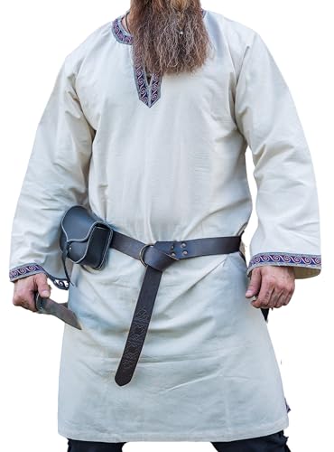 Leonardo Carbone® Tunika mit Bordüre Halvor - Mittelalter Kleidung Herren, Mittelalter Hemd, Freizeithemden Langarm, Karneval Kostüm, Wikinger Tunika, LARP Kleidung - 100% Baumwolle Natur XXXL von Leonardo Carbone