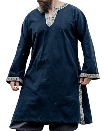 Leonardo Carbone® Tunika mit Bordüre Halvor - Mittelalter Kleidung Herren, Mittelalter Hemd, Freizeithemden Langarm, Karneval Kostüm, Wikinger Tunika, LARP Kleidung - 100% Baumwolle Schwarz M von Leonardo Carbone