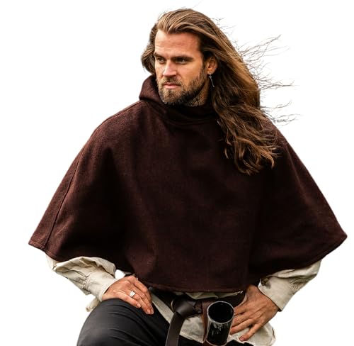 Leonardo Carbone® Unisex Mittelalterliche Wollgugel Paul mit Kapuze - Gugel Mittelalter Kleidung Herren & Damen, Mittelalter Kopfbedeckung, Hobbit Kostüm, LARP, Wikinger, Halloween, Karneval Braun von Leonardo Carbone