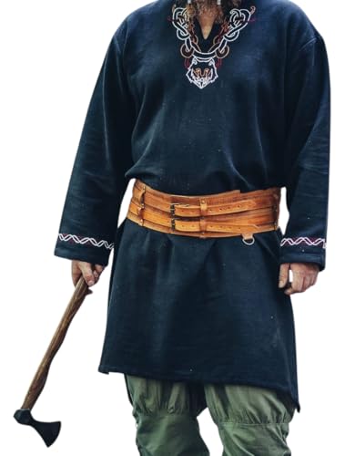 Leonardo Carbone® Unisex Robuster Breiter Wikingergürtel Anike - Ledergürtel Herren, Wikinger Kleidung Herren, Gürtel Damen, LARP, Karneval, Cosplay, Hobbit Kostüm - 100% Echtleder Cognac von Leonardo Carbone