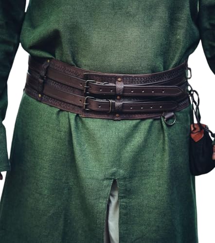 Leonardo Carbone® Unisex Robuster Breiter Wikingergürtel Anike - Ledergürtel Herren, Wikinger Kleidung Herren, Gürtel Damen, LARP, Karneval, Cosplay, Hobbit Kostüm - 100% Echtleder Dunkelbraun von Leonardo Carbone