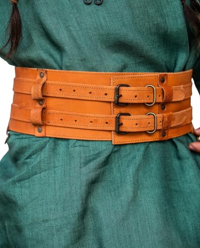 Leonardo Carbone® Unisex Robuster Breiter Wikingergürtel Sif - Ledergürtel Herren, Wikinger Kleidung Herren, Gürtel Damen, LARP, Karneval, Cosplay, Hobbit Kostüm - 100% Echtleder Cognac von Leonardo Carbone