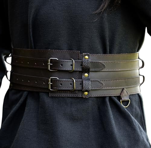 Leonardo Carbone® Unisex Robuster Breiter Wikingergürtel Sif - Ledergürtel Herren, Wikinger Kleidung Herren, Gürtel Damen, LARP, Karneval, Cosplay, Hobbit Kostüm - 100% Echtleder Dunkelbraun von Leonardo Carbone