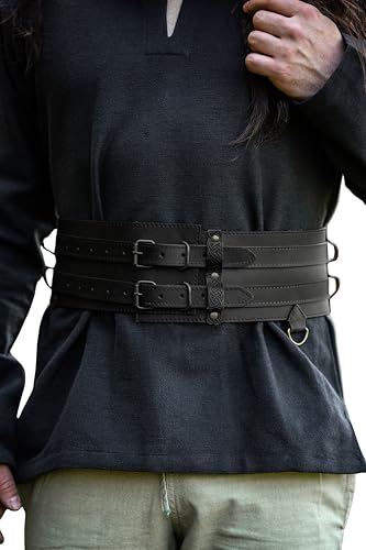 Leonardo Carbone® Unisex Robuster Breiter Wikingergürtel Sif - Ledergürtel Herren, Wikinger Kleidung Herren, Gürtel Damen, LARP, Karneval, Cosplay, Hobbit Kostüm - 100% Echtleder Schwarz von Leonardo Carbone