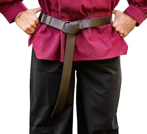 Leonardo Carbone® Unisex Wikinger Ringgürtel Conrad mit Lederriemen - Ledergürtel Herren, Mittelalter Kleidung, Gürtel Damen, LARP-Kleidung, Karneval, Cosplay, Hobbit - 100% Echtleder Braun von Leonardo Carbone
