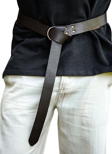 Leonardo Carbone® Unisex Wikinger Ringgürtel aus Robustem Leder Arion - Ledergürtel Herren, Mittelalter Kleidung, Gürtel Damen, LARP, Karneval, Cosplay, Hobbit Kostüm - 100% Echtleder Dunkelbraun von Leonardo Carbone