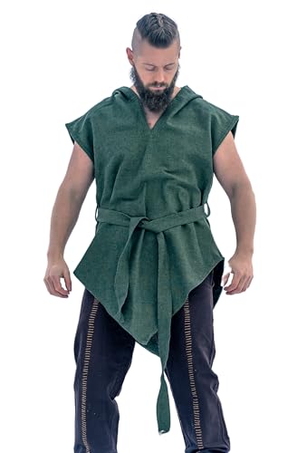 Leonardo Carbone® Waldläufer Tunika Aldon Unisex - Mittelalter Kleidung Herren & Damen, Mittelalter Hemd, Freizeithemden Kurzarm, Karneval Kostüm, LARP Kleidung - 100% Baumwolle Grün XXXL von Leonardo Carbone