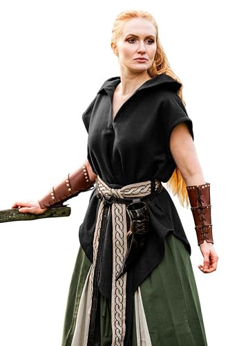 Leonardo Carbone® Waldläufer Tunika Aldon Unisex - Mittelalter Kleidung Herren & Damen, Mittelalter Hemd, Freizeithemden Kurzarm, Karneval Kostüm, LARP Kleidung - 100% Baumwolle Schwarz 2XL von Leonardo Carbone