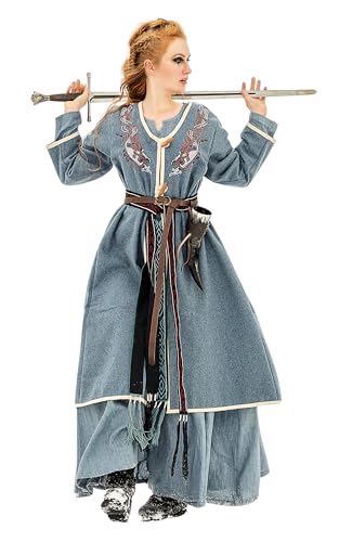Leonardo Carbone® Wikinger Birka Mantel Skadi - Klassischer Mittelalter Damen Mantel, Winterjacke, Windjacke, Karneval Kostüm, LARP-Kleidung, Wikinger, Cosplay Taubenblau L von Leonardo Carbone
