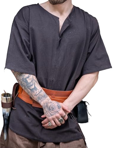 Leonardo Carbone® Wikinger-Kurzarmtunika Olaf - Mittelalter Kleidung Herren, Mittelalter Hemd, Freizeithemden Kurzarm, Karneval Kostüm, Wikinger Tunika, LARP-Kleidung - 100% Baumwolle Braun M von Leonardo Carbone