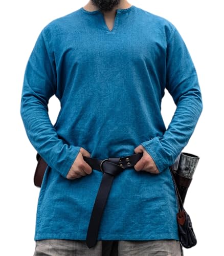 Leonardo Carbone® Wikinger Leinentunika Ragnar - Mittelalter Kleidung, Leinenhemd Herren, Freizeithemden Langarm, Karneval Kostüm Herren, Wikinger Tunika, LARP-Kleidung - 100% Leinen Blau XXXL von Leonardo Carbone