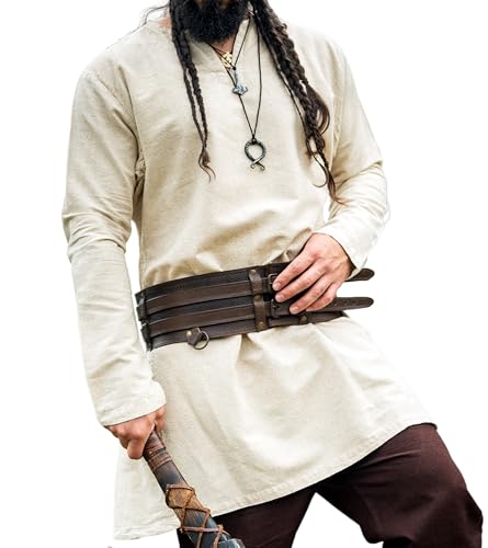 Leonardo Carbone® Wikinger Leinentunika Ragnar - Mittelalter Kleidung, Leinenhemd Herren, Freizeithemden Langarm, Karneval Kostüm Herren, Wikinger Tunika, LARP-Kleidung - 100% Leinen Natur M von Leonardo Carbone