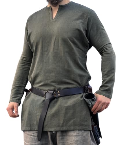 Leonardo Carbone® Wikinger Leinentunika Ragnar - Mittelalter Kleidung, Leinenhemd Herren, Freizeithemden Langarm, Karneval Kostüm Herren, Wikinger Tunika, LARP-Kleidung - 100% Leinen Olivgrün S von Leonardo Carbone
