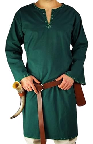 Leonardo Carbone® Wikinger Tunika Erwin - Mittelalter Kleidung Herren, Mittelalter Hemd, Freizeithemden Langarm, Karneval Kostüm Herren, Wikinger Tunika, LARP-Kleidung - 100% Baumwolle Grün L von Leonardo Carbone