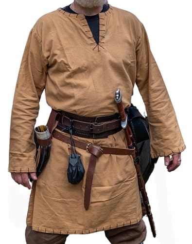 Leonardo Carbone® Wikinger Tunika Erwin - Mittelalter Kleidung Herren, Mittelalter Hemd, Freizeithemden Langarm, Karneval Kostüm Herren, Wikinger Tunika, LARP-Kleidung - 100% Baumwolle Honigbraun XL von Leonardo Carbone