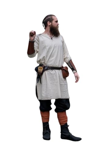 Leonardo Carbone® Wikinger Tunika Erwin - Mittelalter Kleidung Herren, Mittelalter Hemd, Freizeithemden Langarm, Karneval Kostüm Herren, Wikinger Tunika, LARP-Kleidung - 100% Baumwolle Natur M von Leonardo Carbone