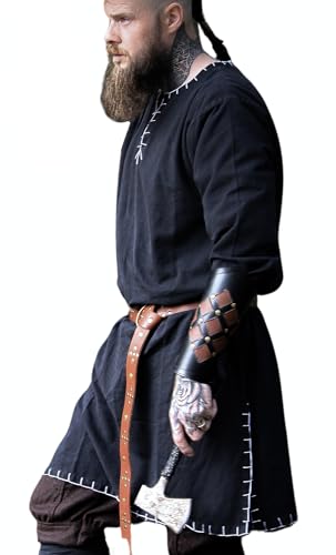 Leonardo Carbone® Wikinger Tunika Erwin - Mittelalter Kleidung Herren, Mittelalter Hemd, Freizeithemden Langarm, Karneval Kostüm Herren, Wikinger Tunika, LARP-Kleidung - 100% Baumwolle Schwarz S von Leonardo Carbone