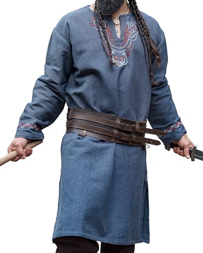 Leonardo Carbone® Wikinger Tunika Freki - Mittelalter Kleidung Herren, Mittelalter Hemd, Freizeithemden Langarm, Karneval Kostüm Herren, Wikinger Tunika, LARP-Kleidung - 100% Baumwolle Blaugrau S von Leonardo Carbone