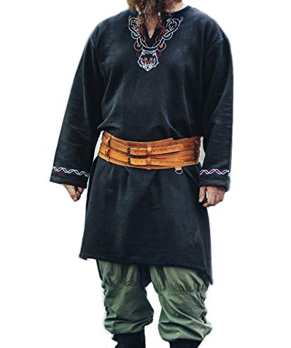 Leonardo Carbone® Wikinger Tunika Freki - Mittelalter Kleidung Herren, Mittelalter Hemd, Freizeithemden Langarm, Karneval Kostüm Herren, Wikinger Tunika, LARP-Kleidung - 100% Baumwolle Schwarz S von Leonardo Carbone