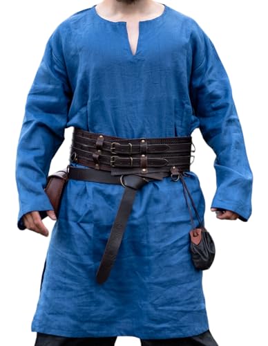 Leonardo Carbone® Wikinger Tunika Halvar - Mittelalter Kleidung Herren, Leinenhemd Herren, Freizeithemden Langarm, Karneval Kostüm Herren, Wikinger Tunika, LARP-Kleidung - 100% Leinen Blau XL von Leonardo Carbone