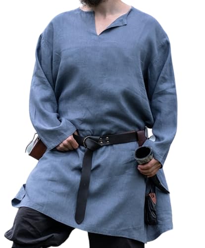 Leonardo Carbone® Wikinger Tunika Halvar - Mittelalter Kleidung Herren, Leinenhemd Herren, Freizeithemden Langarm, Karneval Kostüm Herren, Wikinger Tunika, LARP-Kleidung - 100% Leinen Blaugrau S von Leonardo Carbone