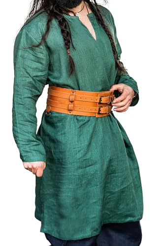 Leonardo Carbone® Wikinger Tunika Halvar - Mittelalter Kleidung Herren, Leinenhemd Herren, Freizeithemden Langarm, Karneval Kostüm Herren, Wikinger Tunika, LARP-Kleidung - 100% Leinen Grün XXXL von Leonardo Carbone