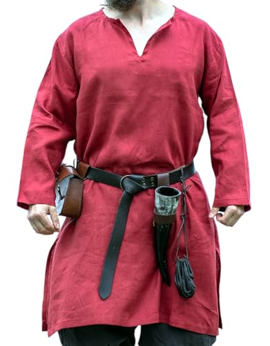 Leonardo Carbone® Wikinger Tunika Halvar - Mittelalter Kleidung Herren, Leinenhemd Herren, Freizeithemden Langarm, Karneval Kostüm Herren, Wikinger Tunika, LARP-Kleidung - 100% Leinen Rot L von Leonardo Carbone
